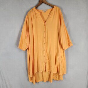 Woman Within Long High Low Tunic Women's 2X Short Sleeve Orange Button Up Flowy